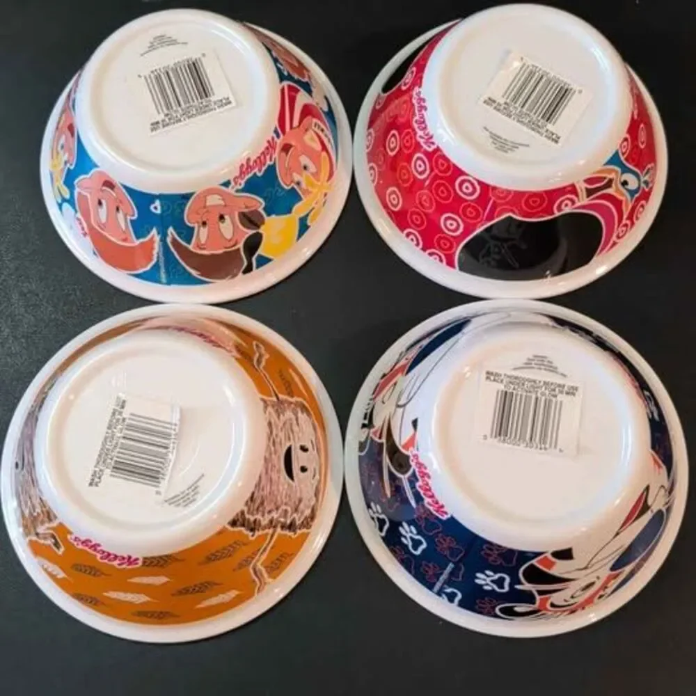 NEW Kelloggs Glow In The Dark Cereal Bowls 2015 Set of 4 Characters NWT Vintage